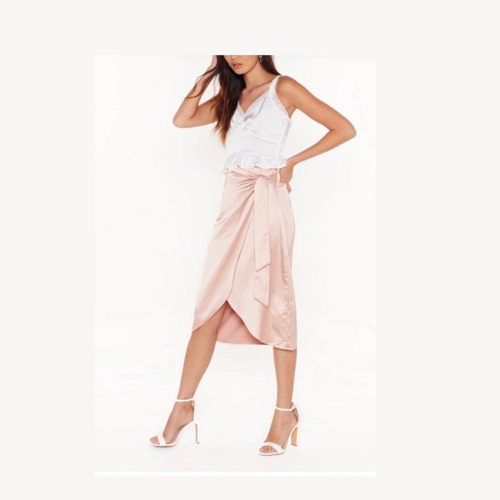 Nasty Gal Give it Tie Satin Skirt Beige size 2 NWT